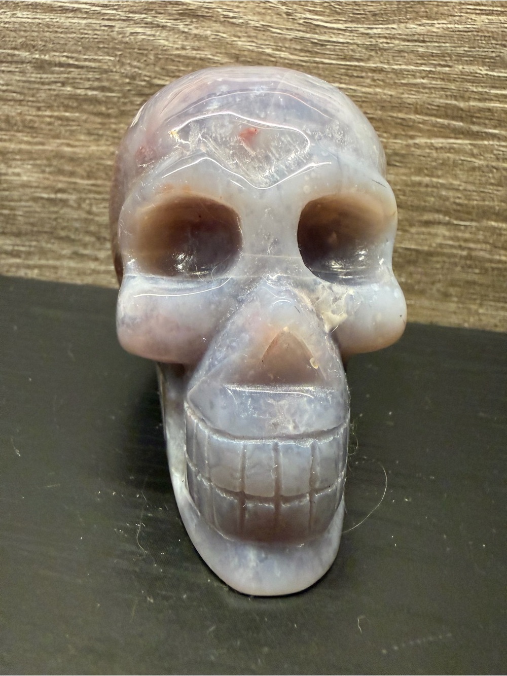 Hand-Carved Ocean Jasper Skull Carving Sculpture - Natural